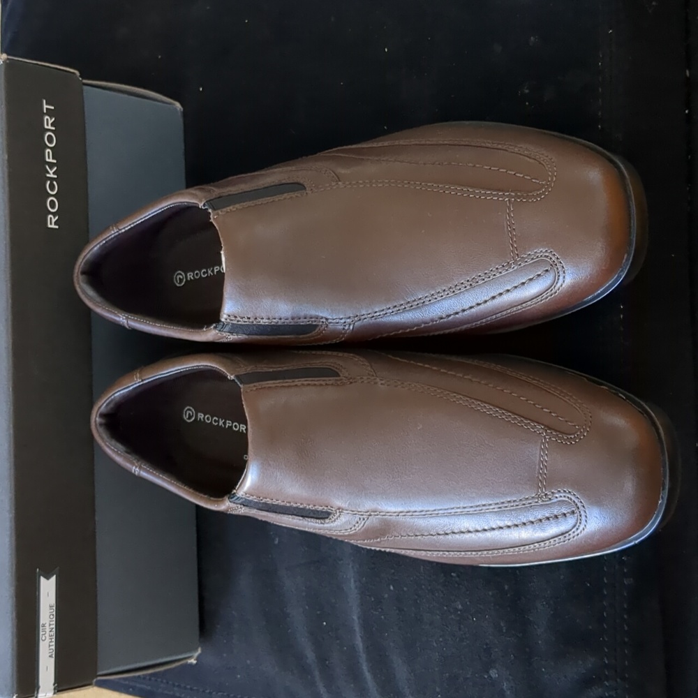 New Rockport Men's Brown Leather Shoes Size 7 Comfortable Slip On Adiprene